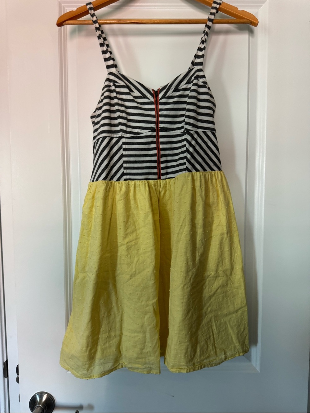 Xhilaration Yellow Poplin Striped V Neck Sleeveless Lined Women's Dress M Y2K